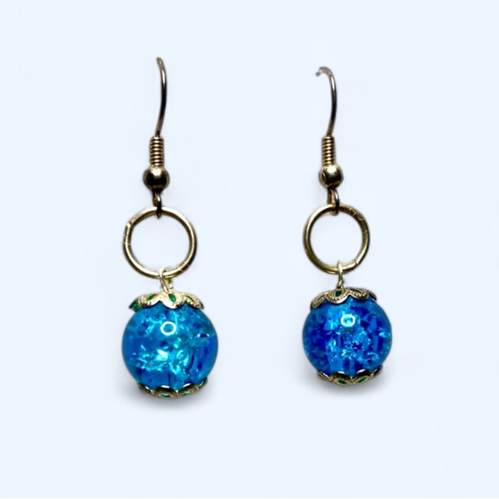 Sparkling Blue Bead Dangling  Earrings